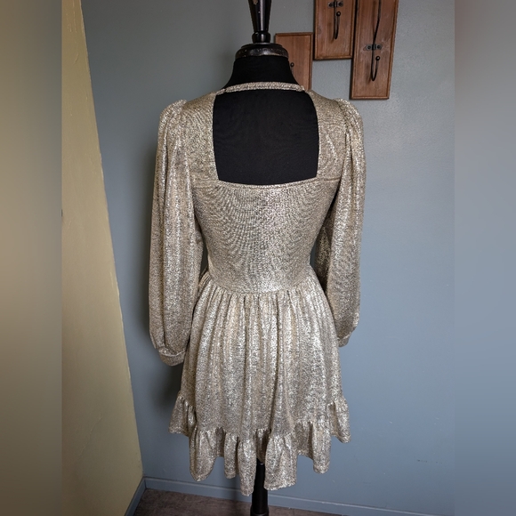 Skies Are Blue Gold Ruffled Wrap Mini Dress Women's Size Small - Picture 10 of 16